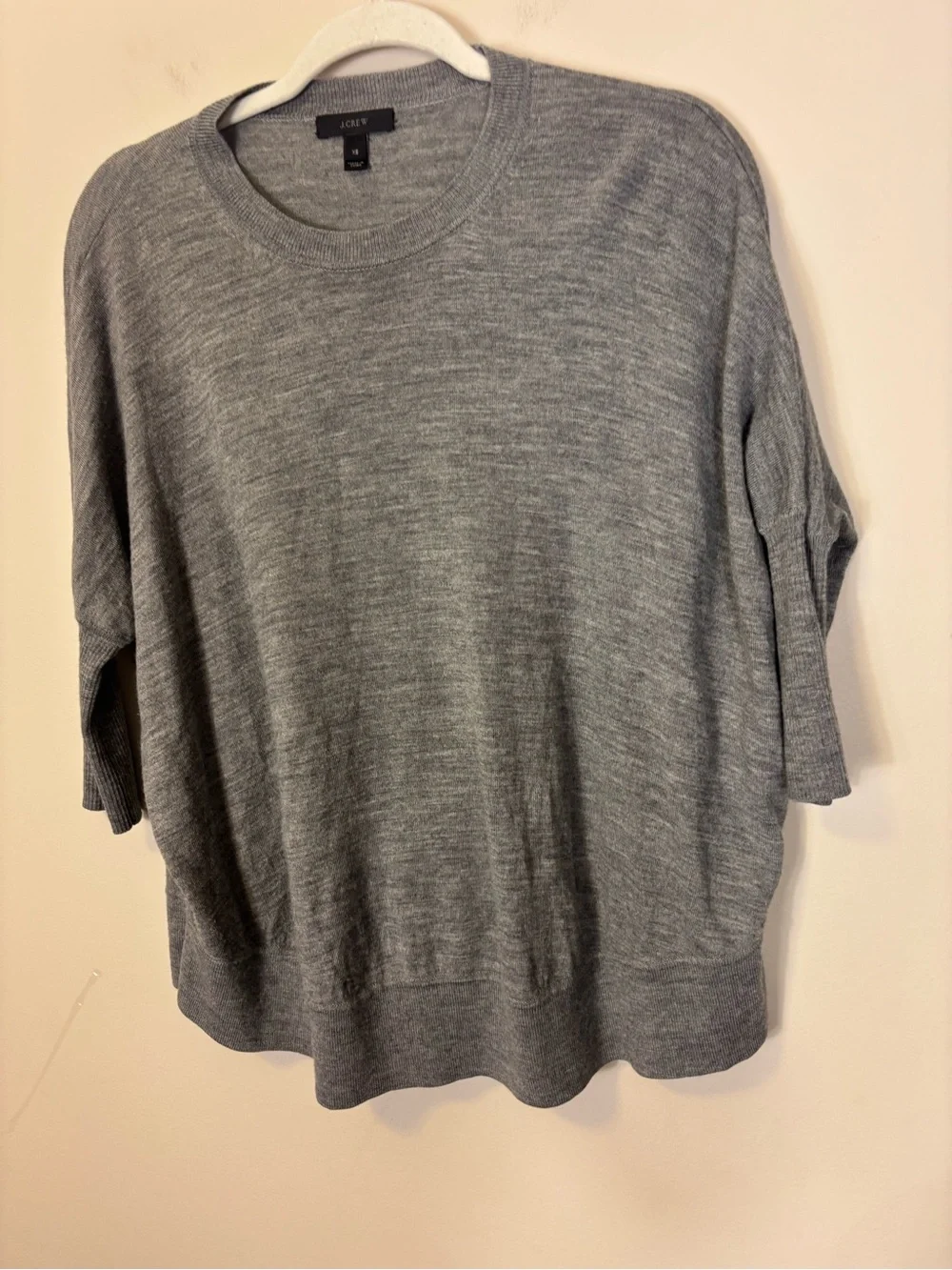 J. Crew Light Heather Gray 100% Wool Short-Sleeve Pullover Knit Sweater XS
